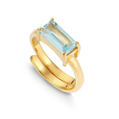 Nirvana Large Blue Topaz Gold Adjustable Ring