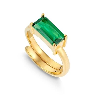 Nirvana Large  Emerald Quartz Gold Adjustable Ring