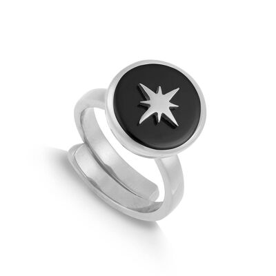 SVP Stellar Midi Star Black Quartz Silver Adjustable Ring