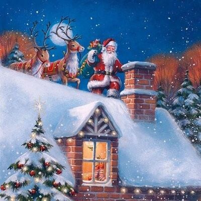 Tiflair Santa sur le toit avec des serviettes de table de renne 3 plis