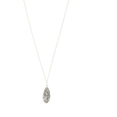 Short silver necklace with grey crystal pavé drop
