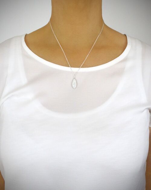 Short silver necklace with white pavé drop