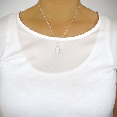 Short silver necklace with white pavé drop