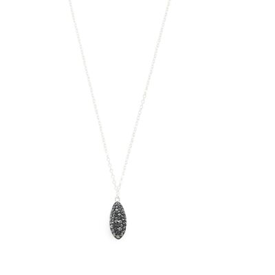 Short silver necklace with Black Diamond pavé drop