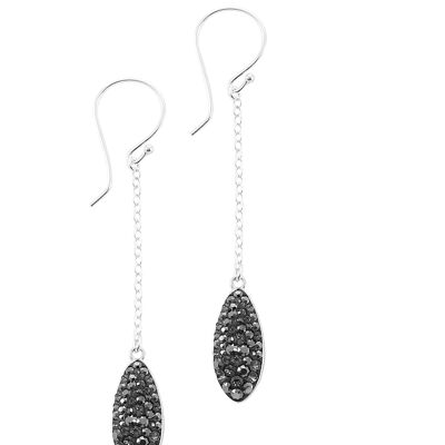 Black diamond pavé drops silver dangle earrings