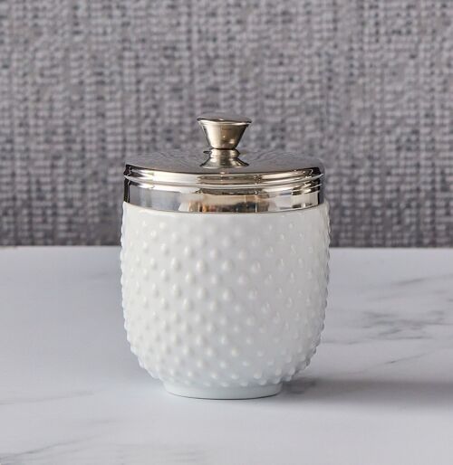 Porcelain Egg Coddler -  White with an Embossed Dotted Design