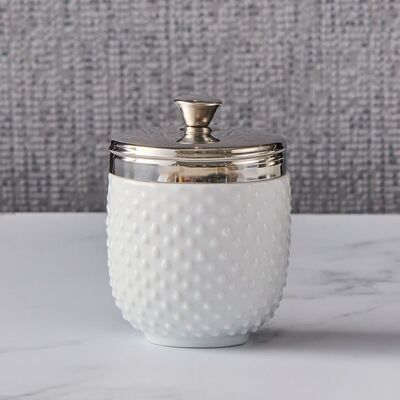Porcelain Egg Coddler -  White with an Embossed Dotted Design