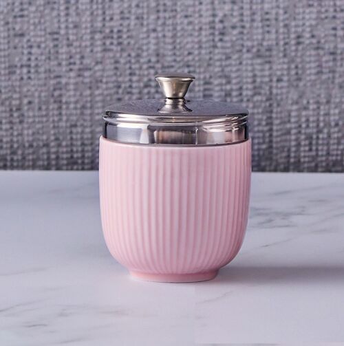 Porcelain Egg Coddler -  Pink with an Embossed Fluted Design