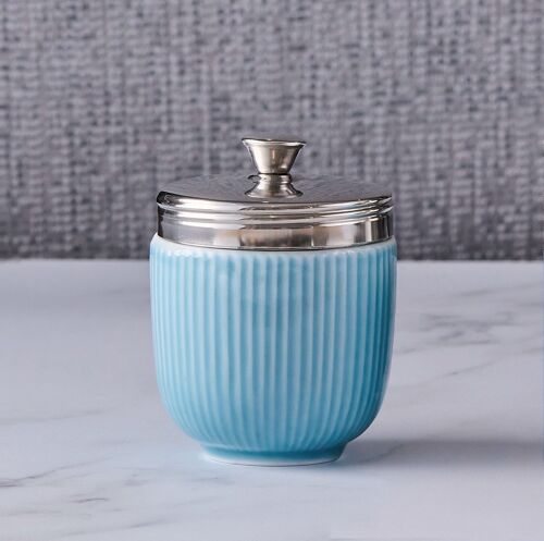 Porcelain Egg Coddler -  Blue with an Embossed Fluted Design