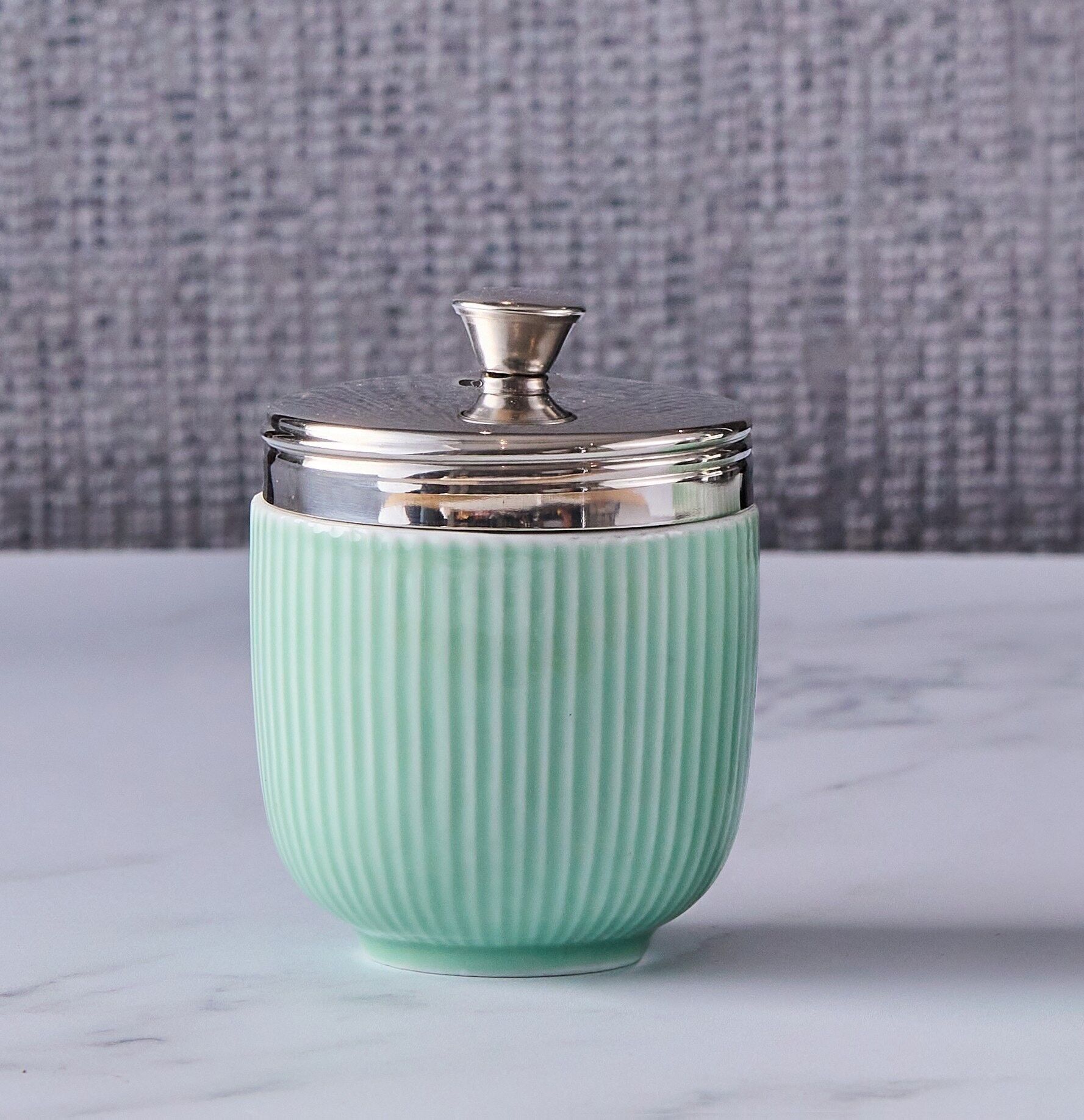 Coddler per uova in porcellana - Verde con design scanalato in rilievo