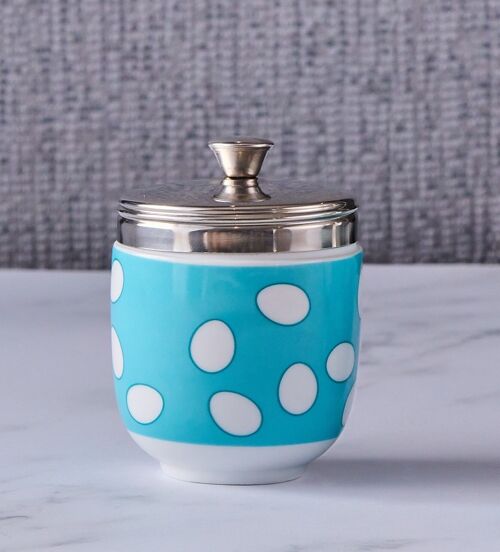 Porcelain Egg Coddler - Blue with a Glazed Finish Design
