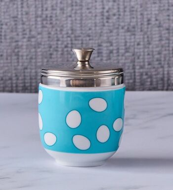 Egg Coddler en porcelaine - Bleu avec un design de finition émaillée 1