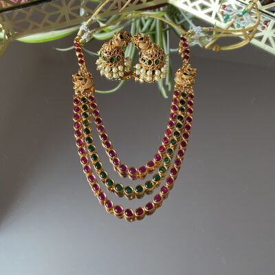 Layer kemp stone neckpiece -Red Green