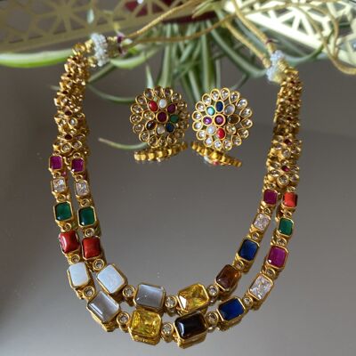 Multicolor Stone Studded 2 Layer Necklace