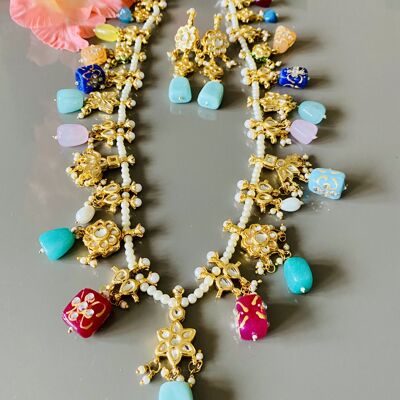 Multicolour long Necklace with Earrings