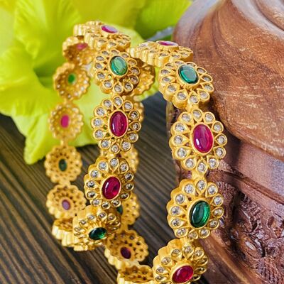 AD Stone Bangles - Red Green