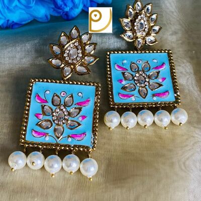 Meenakari light blue and pink work designer earrings