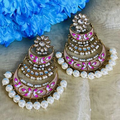 Pink Meenakari Chaand Desinger Earrings