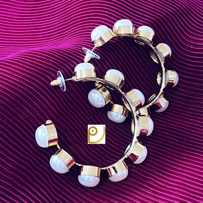 Golden & White Modern Hoop Designer Earrings