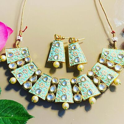 Mint colour Meenakari Necklace Set