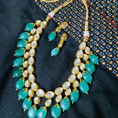 Green Emerald Kundan Necklace set