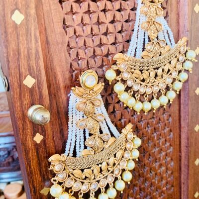 Kundan Chandbali with Hanging Pearls