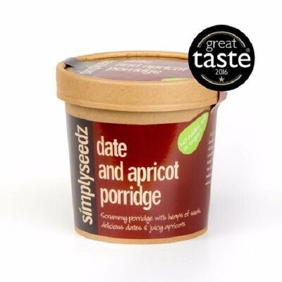 Simplyseedz Date & Apricot Jumbo Oat Porridge con semi in barattolo da 60 g, comoda soluzione da asporto, per bar e ristoranti (confezione da 9 vasetti da 60 g)