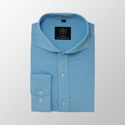Vercate - Men's Long Sleeve Shirt - Blue - Light Blue - Slim-Fit - Linen Cotton