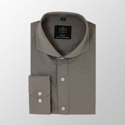 Vercate - Men's Long Sleeve Shirt - Brown - Beige - Slim-Fit - Linen Cotton