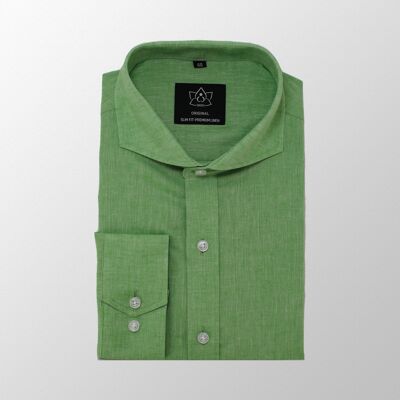 Vercate - Men's Long-Sleeve Shirt - Green - Slim-Fit - Linen Cotton