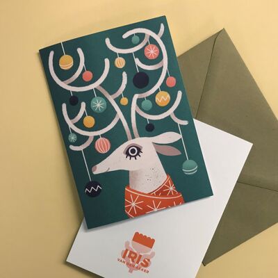 Decorated Deer Card | A6 folded Christmas card