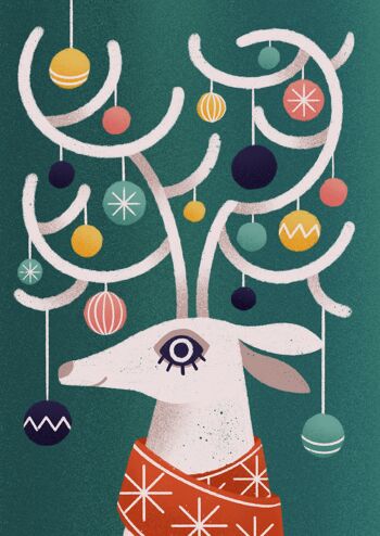 Carte de cerf décoré | Carte de Noël pliée A6 3