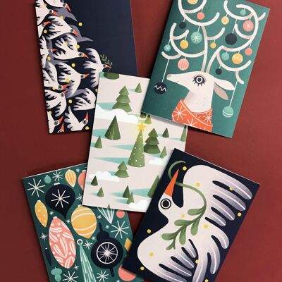 Lot de 5 cartes festives | Cartes de Noël pliées A6