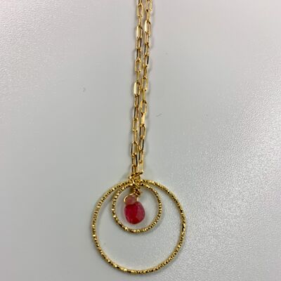 Double hoop necklace - pink tourmaline