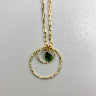 Double hoop necklace - dark green tourmaline