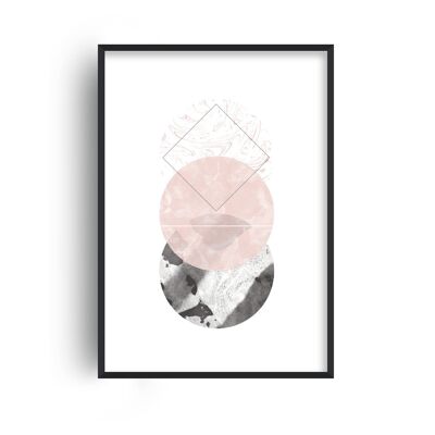 Marble Black and Pink Circles Abstract Print - 30x40inches/75x100cm - Black Frame