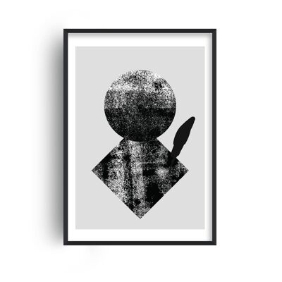 Graffiti Black and Grey Circle Leaf Print - A2 (42x59.4cm) - Black Frame