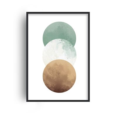 Green and Beige Watercolour Circles Print - 20x28inchesx50x70cm - White Frame