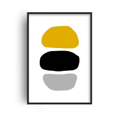 Hobbled Stones Mustard and Black Three Print - 30x40inches/75x100cm - White Frame