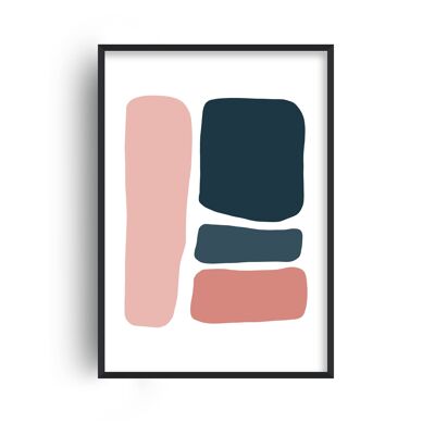 Hobbled Stones Pink and Navy Four Print - A2 (42x59.4cm) - White Frame