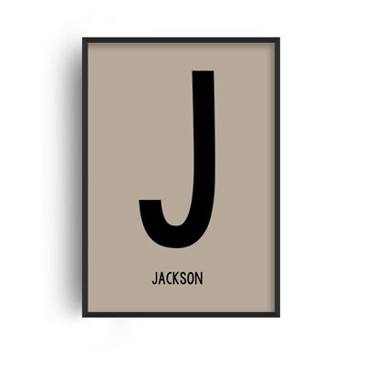 Modern Personalised Name Beige Print - A4 (21x29.7cm) - Black Frame