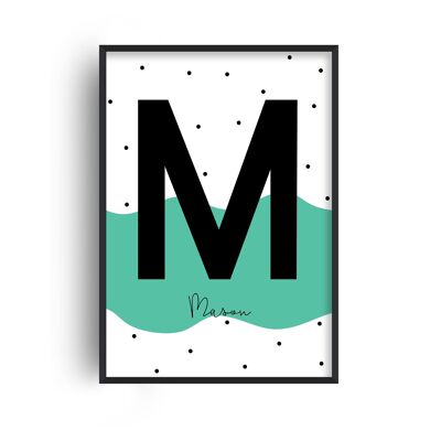 Personalised Name Polka Wave Mint Print - A3 (29.7x42cm) - Black Frame