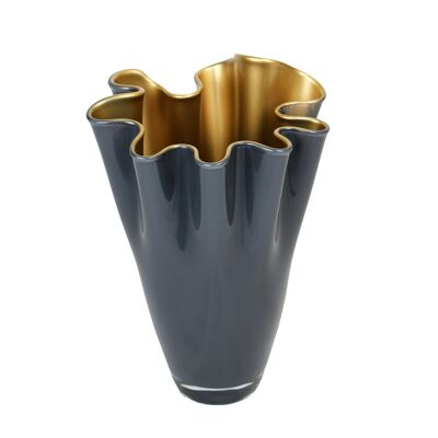 Vase Glas gewellt zweifarbig grau gold