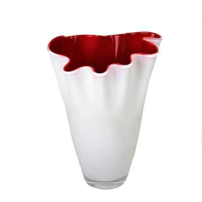 Florero de cristal ondulado blanco rojo