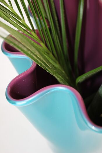 Vase verre ondulé bicolore turquoise violet 3