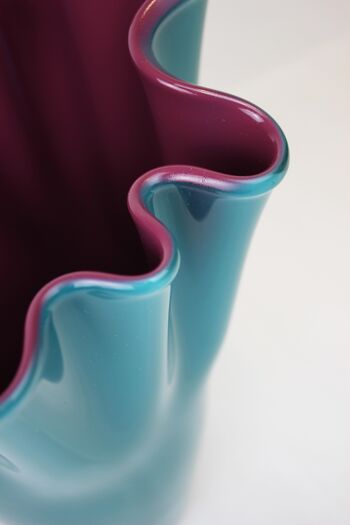 Vase verre ondulé bicolore turquoise violet 5