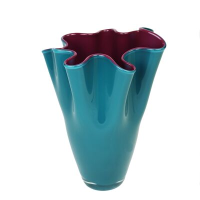 Vaso in vetro ondulato bicolore turchese viola