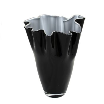 Vase verre ondulé bicolore noir argent 1