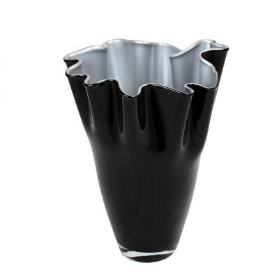Florero de cristal ondulado bicolor negro plateado