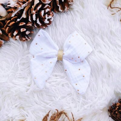 Maxi bow hair slide white and gold